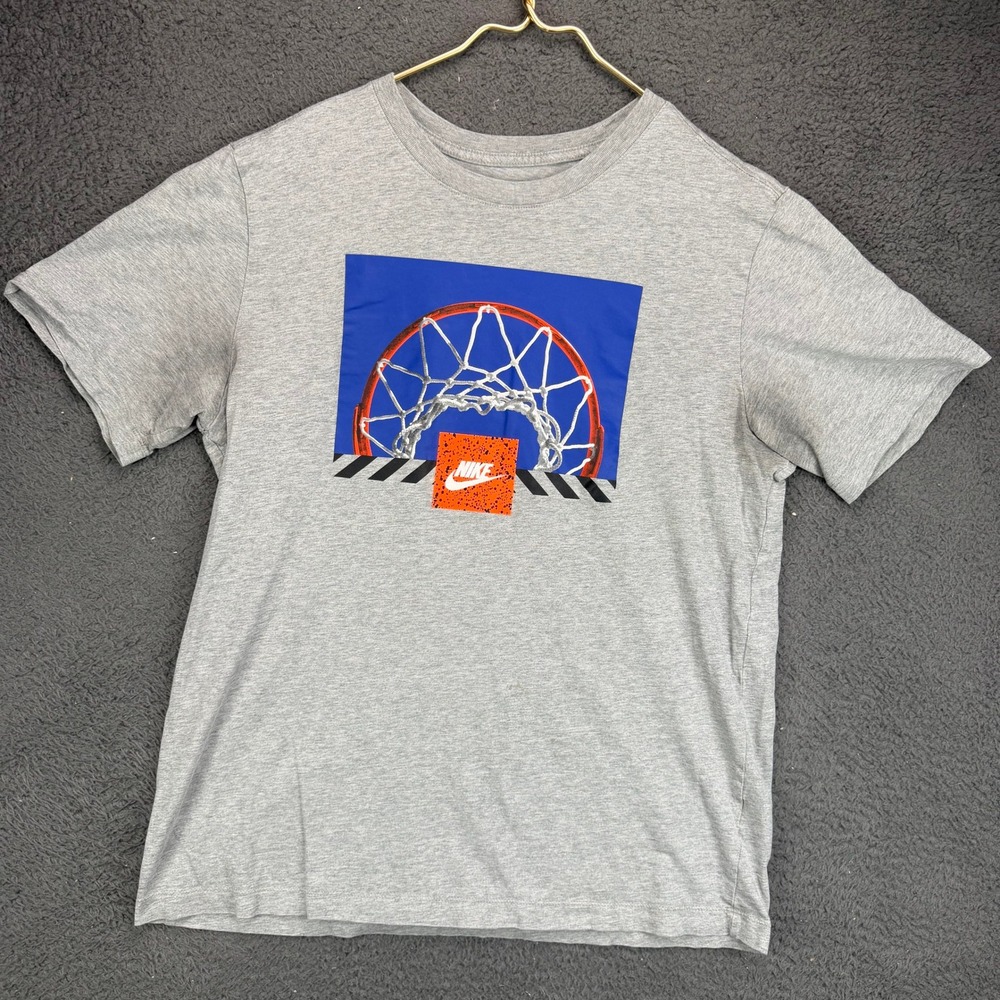 Nike Mens Basketball Graphic T-Shirt Gray Medium Short Sleeve Hoop Swoosh Tee
